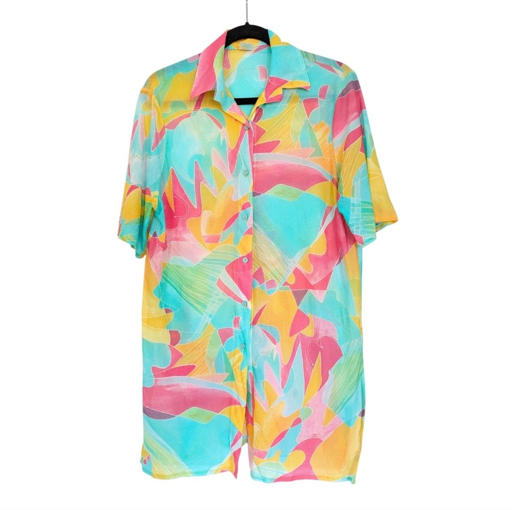 Tropical Multi-Color Women's Swim Coverup Shirt